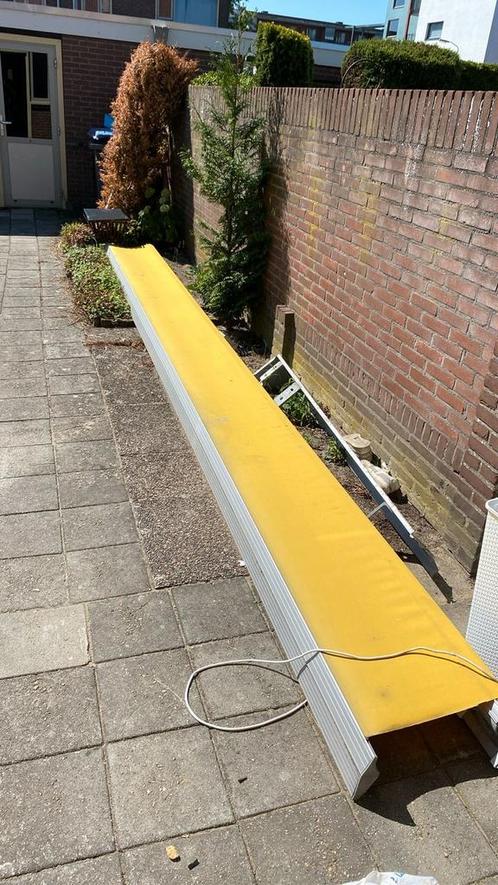 Zonnescherm somfy 6 meter, Tuin en Terras, Zonneschermen, Zo goed als nieuw, Knikarmscherm, Elektrisch, Ophalen