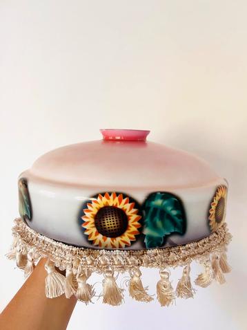 Vintage glazen lampenkap met franje beschikbaar voor biedingen