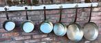 Vintage new old stock gehamerde koperen pannen, Overige materialen, Keramische plaat, Pannenset, Ophalen of Verzenden