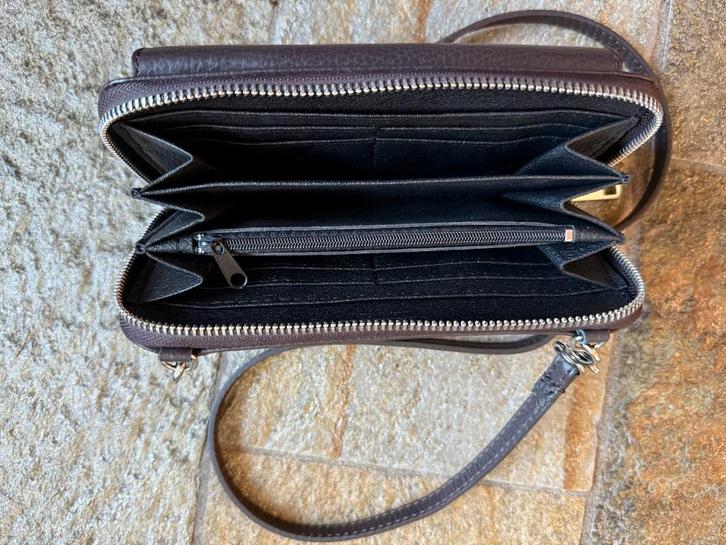Vera Pelle - Italiaans Leren Damestasje Bruin, Sieraden, Tassen en Uiterlijk, Portemonnees, Zo goed als nieuw, Overige merken