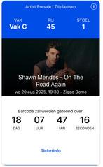 Shawn Mendes On The Road Again Amsterdam Ticket Zitplaats, Tickets en Kaartjes, Eén persoon, Augustus