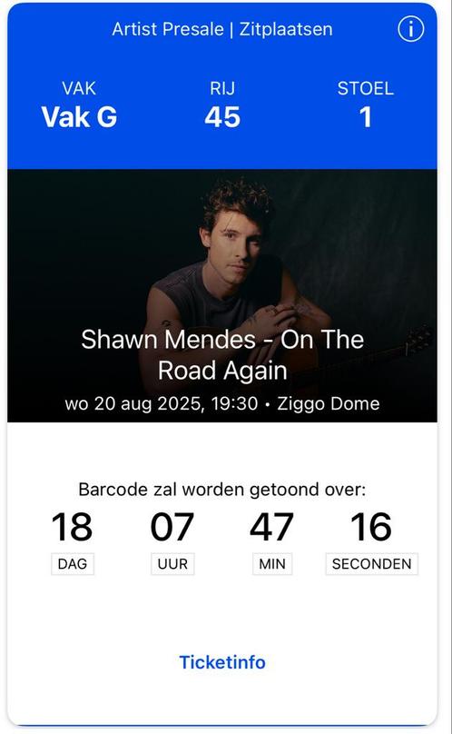 Shawn Mendes On The Road Again Amsterdam Ticket Zitplaats, Tickets en Kaartjes, Concerten | Pop, Eén persoon, Augustus