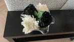 Glazen schaal met kunst bloemen., Ophalen, Schaal, Rond, Glas