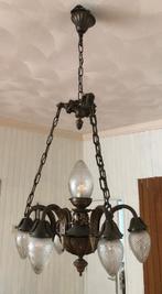 Antieke Kroonluchter, 7 lampen, Art Deco, LED Dimbaar, Ophalen, Gebruikt, Glas