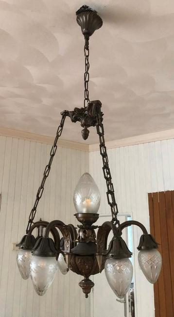 Antieke Kroonluchter, 7 lampen, Art Deco, LED Dimbaar beschikbaar voor biedingen