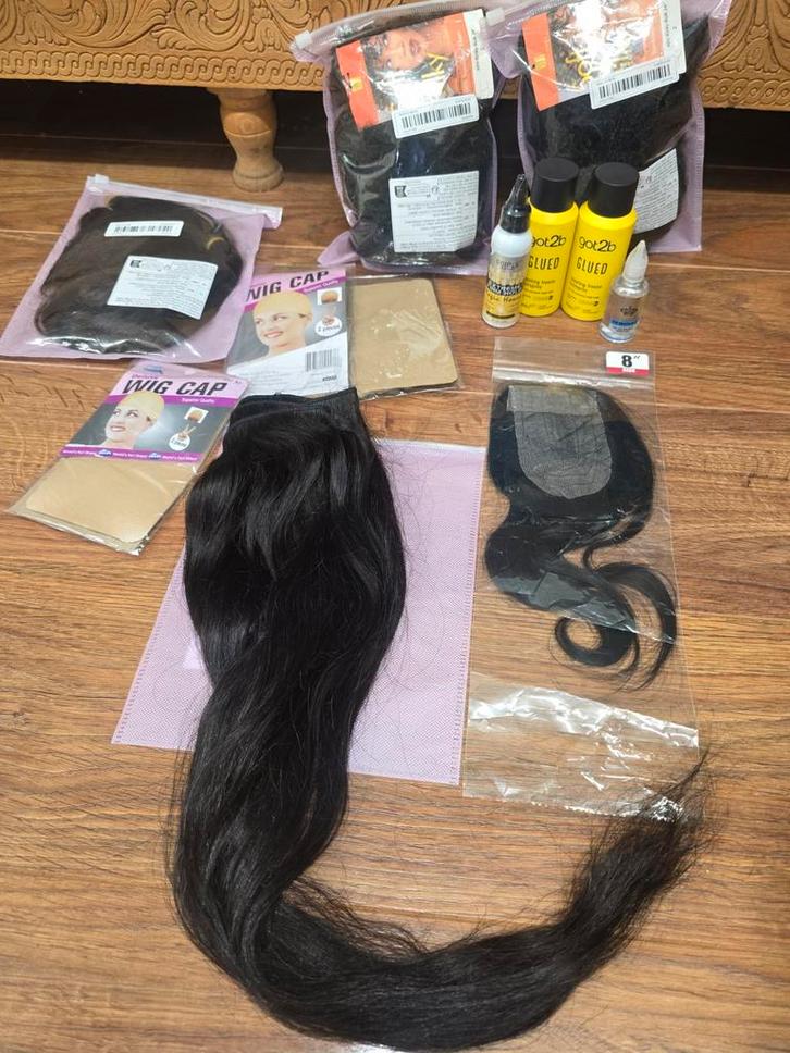 Bundel virgin hair & closure & 18'curly wig human hair €75,-, Sieraden, Tassen en Uiterlijk, Uiterlijk | Haarverzorging, Nieuw