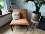 Fauteuil cognac met stalen poten, Huis en Inrichting, Ophalen, 75 tot 100 cm, Zo goed als nieuw, 75 tot 100 cm