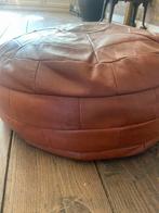Vintage leren poef, Ophalen of Verzenden, Gebruikt, Rond