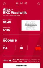 2 tickets Ajax-RKC vak 114 ingang Noord B, Losse kaart, Twee personen, Januari