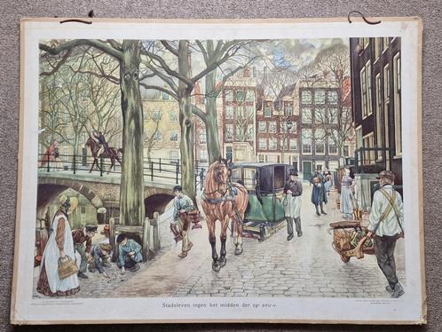 Stadsleven tegen het midden der 19e eeuw / J.H. Isings, Antiek en Kunst, Antiek | Schoolplaten, Geschiedenis, Ophalen