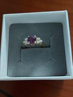 Gouden dames ring 14 kt met amethist en 0,30 krt aan diamant, Ophalen of Verzenden, Met edelsteen, Dame, Goud