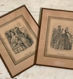 Brocante oude Franse mode prenten in lijstjes, Ophalen of Verzenden