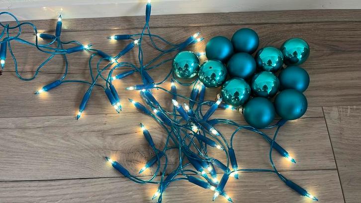 Blauwe kerstballen incl. verlichting, Diversen, Kerst, Gebruikt, Ophalen