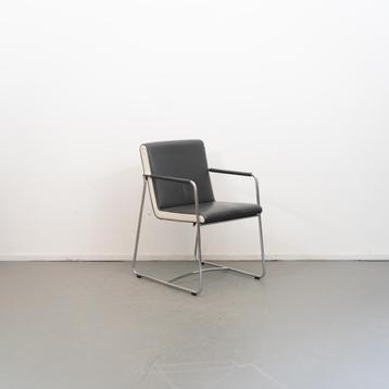 4x Leolux Spring (Eetkamer) Stoel Antraciet/Wit Leer - Chroo beschikbaar voor biedingen