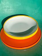 Retro servies bord mok 4 per geel wit kunststof Rosti Mepal, Caravans en Kamperen, Ophalen of Verzenden, Zo goed als nieuw