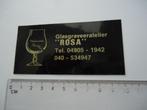 sticker oud ROSA glas graveren graveer atelier retro, Verzamelen, Verzenden, Zo goed als nieuw, Bedrijf of Vereniging
