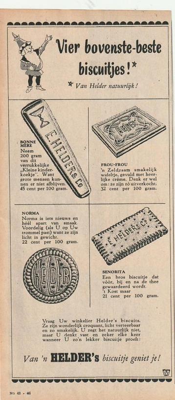Retro reclame 1949 Helder's Zwolle 4 soorten biscuit beschikbaar voor biedingen