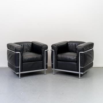 ACTIE!! 4 x Cassina Le Corbusier LC2 fauteuil Zwart Leer beschikbaar voor biedingen