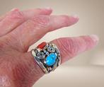 Prachtige zilveren NAVAJO ring turquoise koraal M18/18,5!, Sieraden, Tassen en Uiterlijk, Ringen, 18 tot 19, Verzenden, Ssiesvintagesieraden@gmail.com