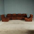 Vintage modulaire bank – fauteuils – bruine ribstof – '70, Verzamelen, Ophalen of Verzenden, Huis en Inrichting