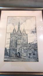 Ingelijste pentekening Jan Wilmink Zwolle Sassenpoort 54x41, Antiek en Kunst, Ophalen