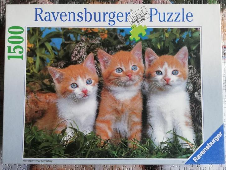 Puzzel 1500 stukjes: Kattentrio, Hobby en Vrije tijd, Denksport en Puzzels, Gebruikt, Legpuzzel, 500 t/m 1500 stukjes, Ophalen of Verzenden