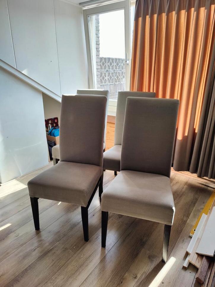 Grijze eetkamer stoelen 4 stuks (of 6 op aanvraag), Huis en Inrichting, Stoelen, Gebruikt, Vier, Stof, Grijs, Ophalen