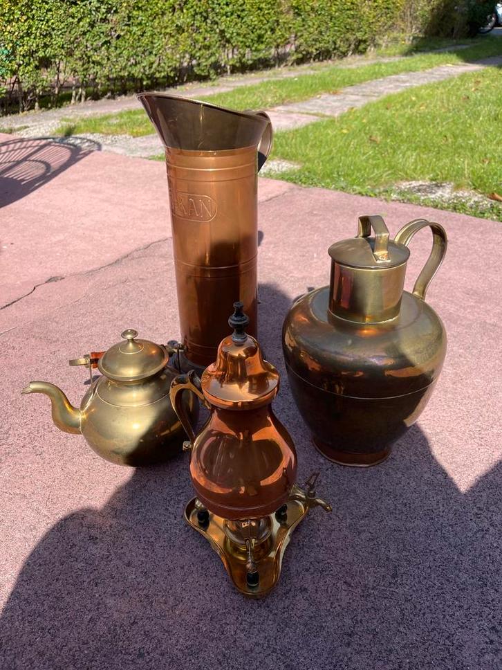 Set vintage koperen en messing kannen, Antiek en Kunst, Antiek | Koper en Brons, Koper, Ophalen of Verzenden