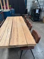Eikenhouten tafel met 12 lederen stoelen, Huis en Inrichting, 200 cm of meer, Zo goed als nieuw, Vijf personen of meer, Eikenhout