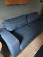 Blauwe 2,5-zits bank met hocker en opbergruimte, Huis en Inrichting, Banken | Bankstellen, Ophalen, Gebruikt, Driepersoons, 75 tot 100 cm