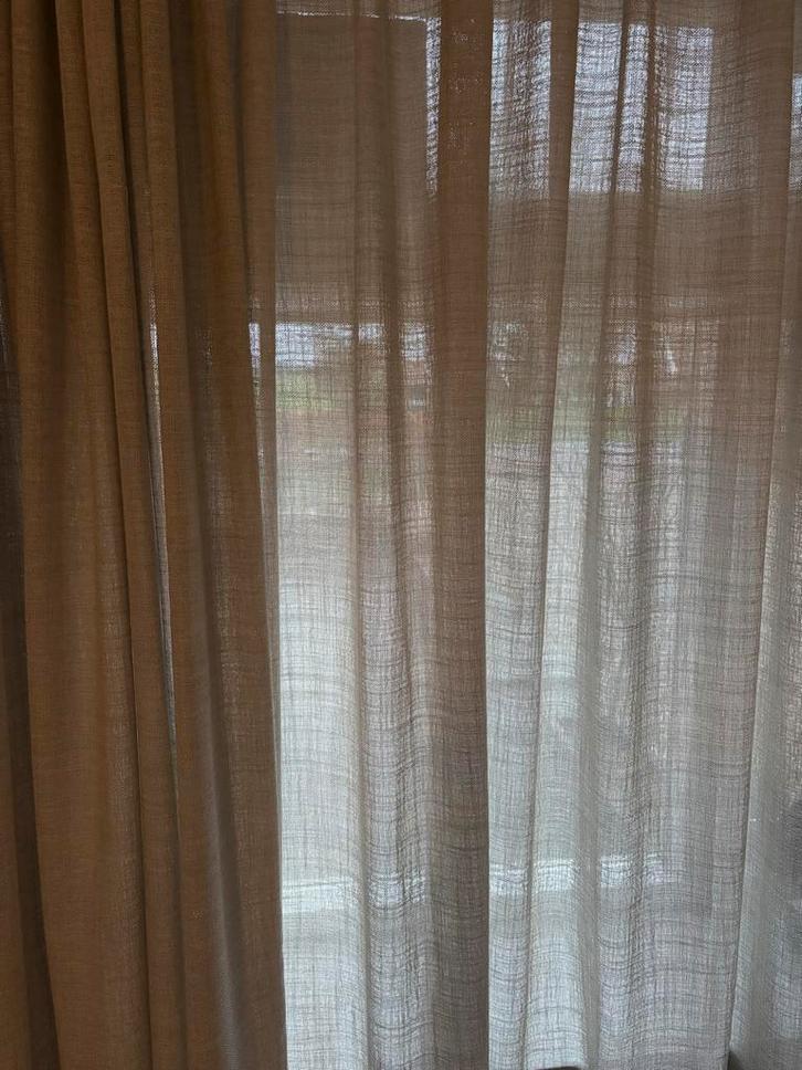 Nieuwe inbetween gordijnen, dubbele plooi, lichtbruin/grijs, Huis en Inrichting, Stoffering | Gordijnen en Lamellen, Nieuw, 200 cm of meer