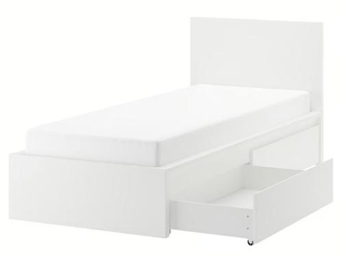IKEA Malm bed (90x200) met lattenbodem en 2 bedlades, Huis en Inrichting, Slaapkamer | Bedden, Gebruikt, Eenpersoons, 90 cm, 200 cm