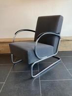 Gispen 407 fauteuil , chroom, grijs eplingé, Gebruikt, Design, 75 tot 100 cm, Metaal
