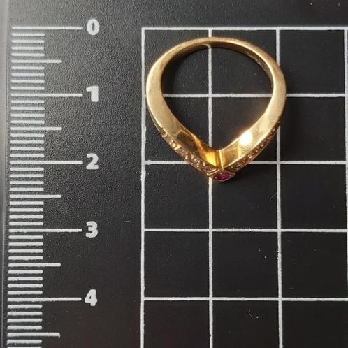 18 kt. Geel Goud Ring - 0.14 ct Diamant - Robijn met doos, Sieraden, Tassen en Uiterlijk, Ringen, Zo goed als nieuw, Dame of Heer