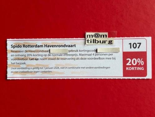 Bon 107 Spido Rotterdam Havenrondvaart 20% korting, Tickets en Kaartjes, Kortingen en Cadeaubonnen, Drie personen of meer, Overige typen