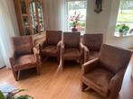 5 Comfortabele Eetkamerstoelen fauteuil - Bruin leder, Ophalen, Landelijke Suede lederen eetkamerstoelen, Gebruikt, Bruin