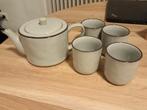 Grijze theepot met 4 mokjes, Huis en Inrichting, Keuken | Servies, Ophalen
