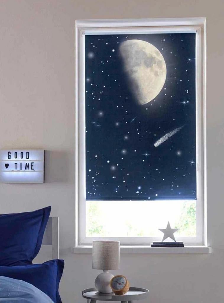 Supertof glow in the dark rolgordijn 150x90cm, Blauw, Glow in the Dark, Nieuw, 150 tot 200 cm