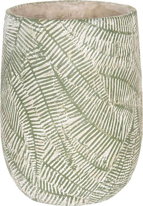 Clayre & Eef bloempot hoog beton wit met groen, Huis en Inrichting, Woonaccessoires | Vazen, Nieuw, Wit, Minder dan 50 cm, Steen