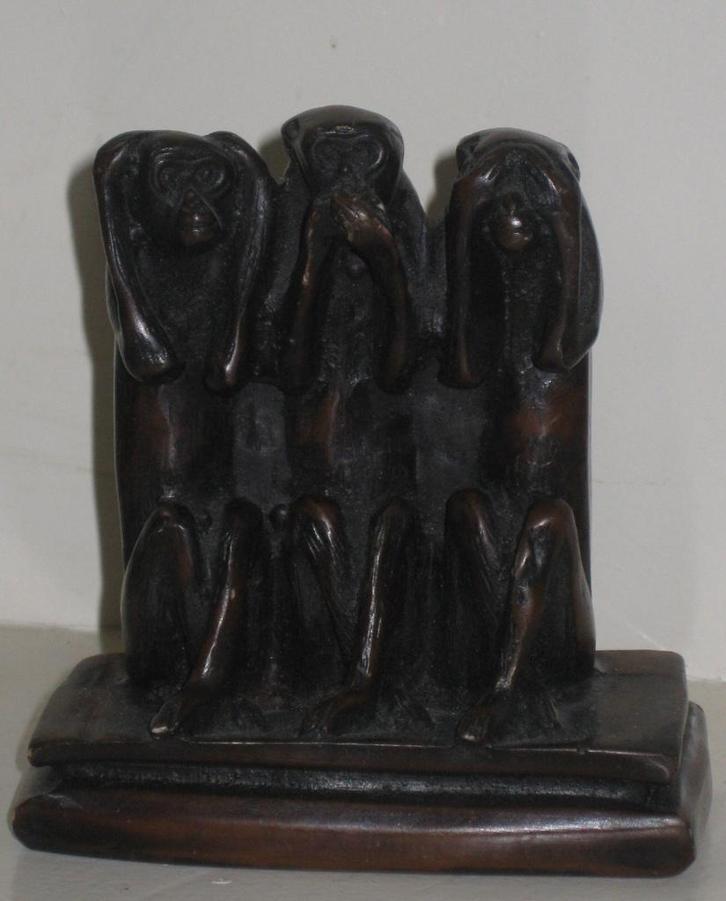 Horen, Zien, Zwijgen Apen Beeldje Bruin, Verzamelen, Beelden en Beeldjes, Zo goed als nieuw, Dier, Ophalen