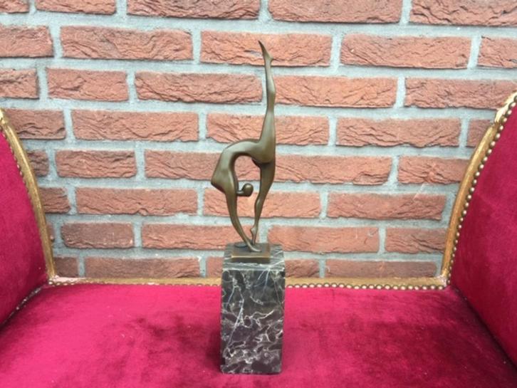 lenige gestileerde danser, brons en marmer, Antiek en Kunst, Antiek | Koper en Brons, Brons, Ophalen of Verzenden