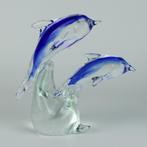 Handgeblazen glazen sculptuur – Twee dolfijnen, Antiek en Kunst, Ophalen of Verzenden