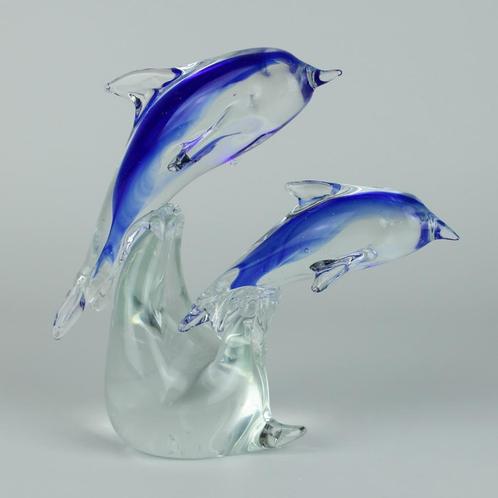 Handgeblazen glazen sculptuur – Twee dolfijnen, Antiek en Kunst, Antiek | Keramiek en Aardewerk, Ophalen of Verzenden