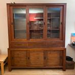 Vitrinebuffetkast in cognac / kersenhouten kleur, Ophalen, 200 cm of meer, 150 tot 200 cm, Zo goed als nieuw