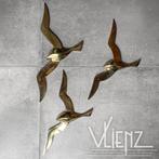 Vintage Midcentury messing vogels wandsculptuur wand retro, Gebruikt, -, -, Ophalen of Verzenden