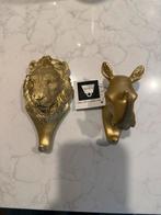 Gouden Leeuw & Neushoorn Wandhaken Set, Huis en Inrichting, Ophalen of Verzenden, Zo goed als nieuw