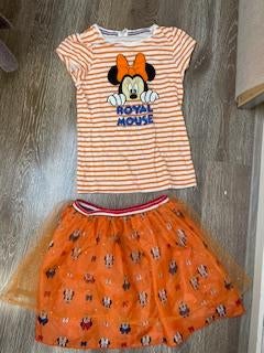 Oranje Minnie Mouse set rokje & shirt Koningsdag, Kinderen en Baby's, Kinderkleding | Maat 134, Ophalen, Gebruikt, Meisje, Jurk of Rok