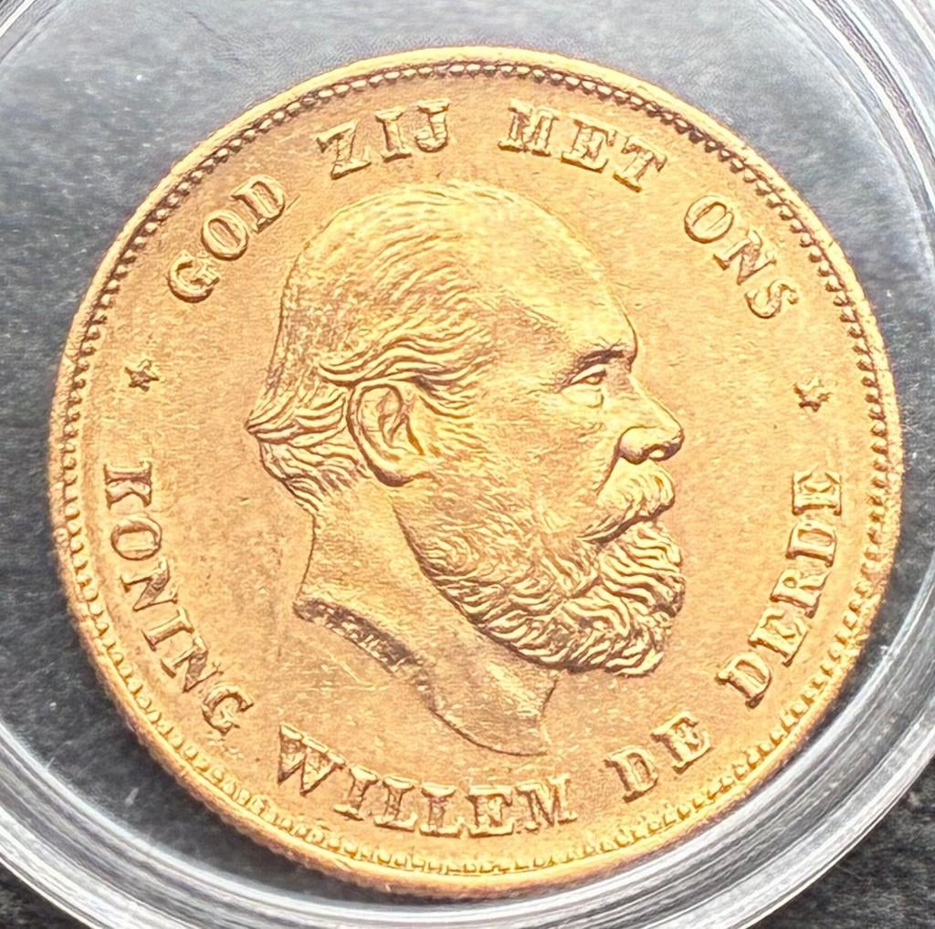 Gouden tientje Willem III 1875 PR 1,05x spot, Postzegels en Munten, Munten | Nederland, Verzenden, Koning Willem III, 10 gulden