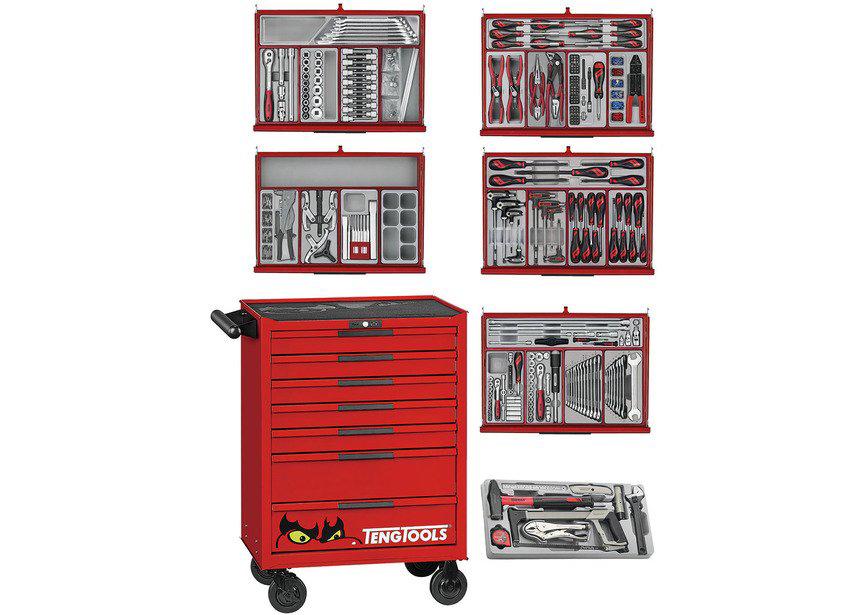 Gereedschapswagen rood mini master set 7 laden 516 delig