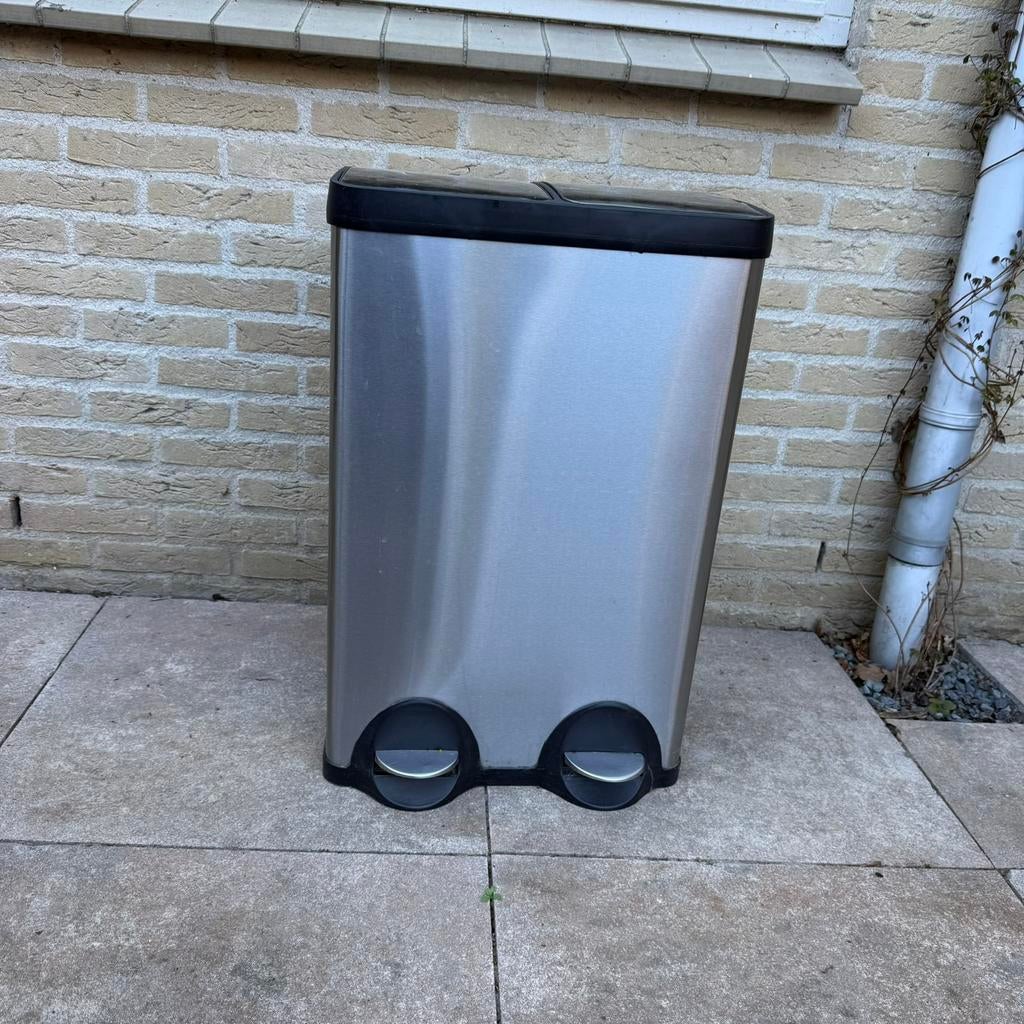 Duo prullenbak, Huis en Inrichting, Woonaccessoires | Prullenbakken, Ophalen, Gebruikt, Met pedaal, 40 liter of meer